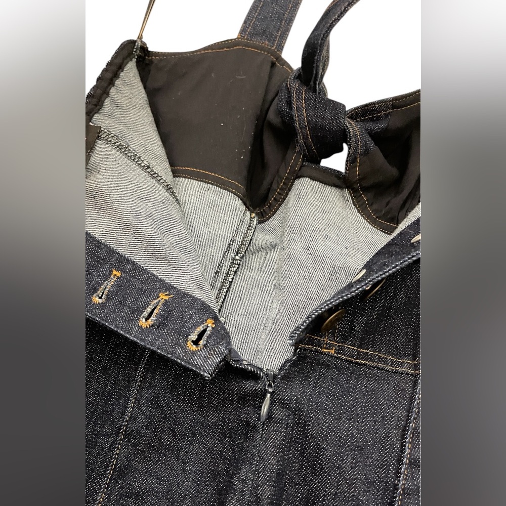 Vintage Betsy Johnson Denim Halter Jumpsuit Sweetheart Tie Bustline Sz 0 EUC - Picture 9 of 11